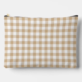 Tan Beige White Gingham Plaid Zubehörtasche