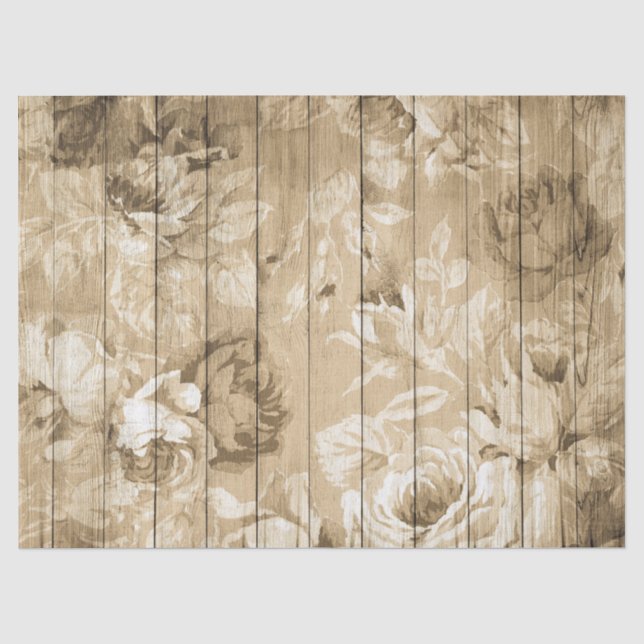 Tan Beklemmte rustikale Rose über den Holzabbau Seidenpapier (Vorderseite)