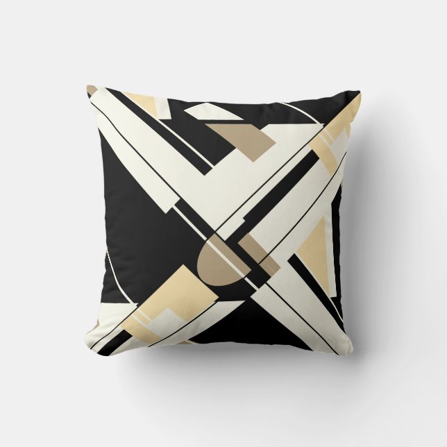 Tan Black Cream White Geometric Crisscross Design Kissen (Vorderseite)