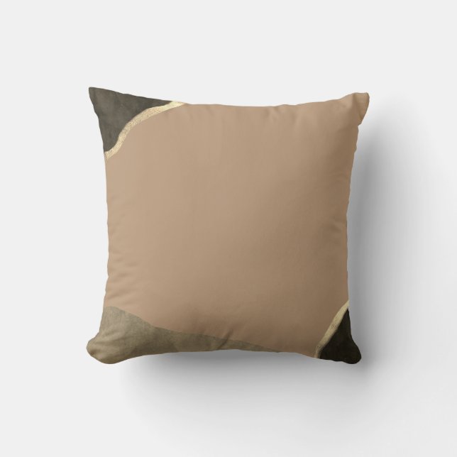 Tan Black & Gold Minimalistisch Abstrakt Kissen (Vorderseite)