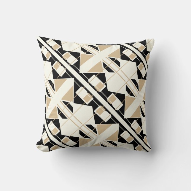 Tan Black Off-White Diagonal Tile Abstract Design Kissen (Vorderseite)