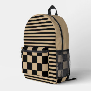 Tan Black Vintag Checked and Striping Bedruckter Rucksack
