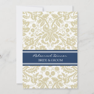 Tan Blue Damask Probe Dinner Party Einladung