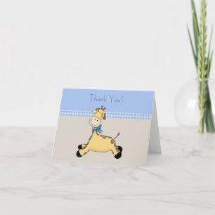 Tan Blue Giraffe Baby Boy Merci Cartes