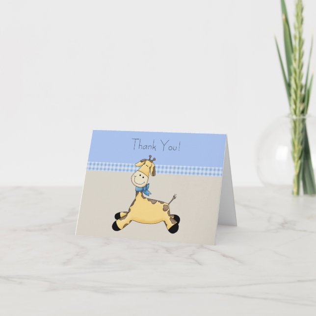 Tan Blue Giraffe Baby Boy Merci Cartes (Devant)