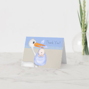 Tan Blue Stork Baby Boy Merci Cartes