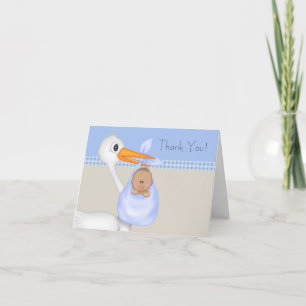 Tan Blue Stork Baby Boy Merci Cartes
