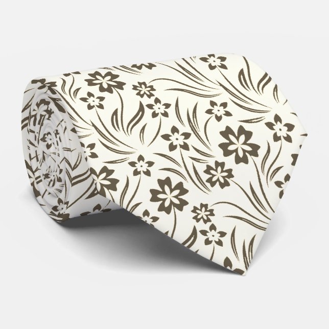 Tan Blume Neck Tie Krawatte (Gerollt)
