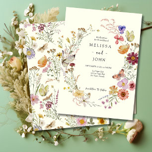 Tan Bohemisch Wildblume Wedding Einladung