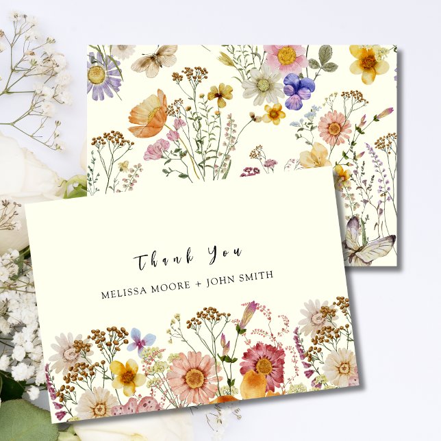 Tan Boho Wildblume Wedding Dankeschön Card Einladung (Von Creator hochgeladen)