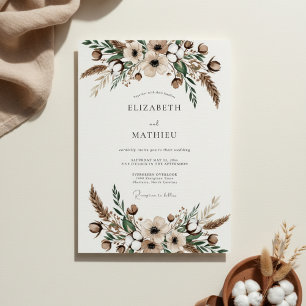 Tan Botanical Flourish Hochzeit Einladung
