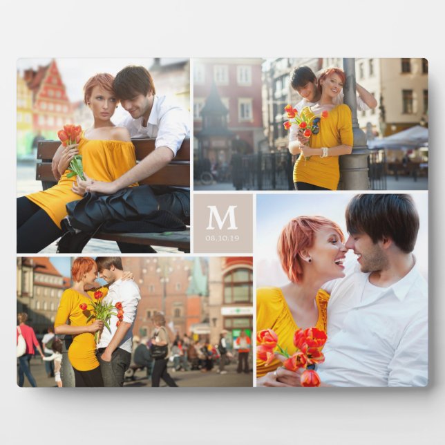 Tan Box Zeitlose Monogram Wedding Foto Easel Fotoplatte (Vorderseite)