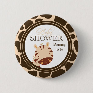 TAN + brauner Zebrajungen-Babypartyknopf Button