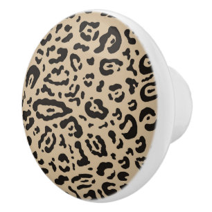 Tan Brown & Black Cheetah Leopard Animal Print Keramikknauf