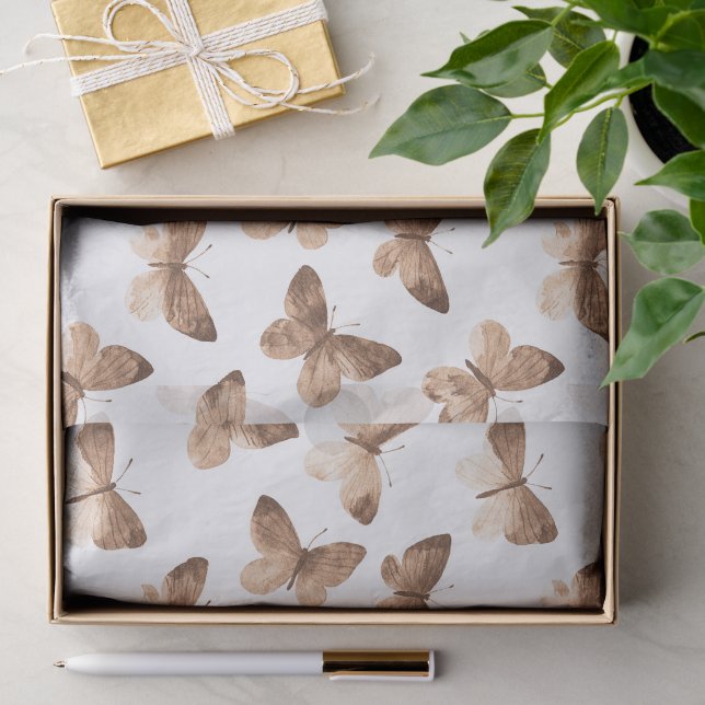 Tan Brown Cream Butterflies Geburtstag Seidenpapier (Geschenk)