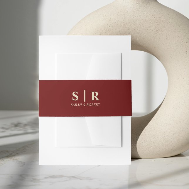 Tan Brown & Dark Red Monogram Wedding Einladungsbanderole (Tan Brown & Dark Red Monogram Wedding Invitation Belly Band)