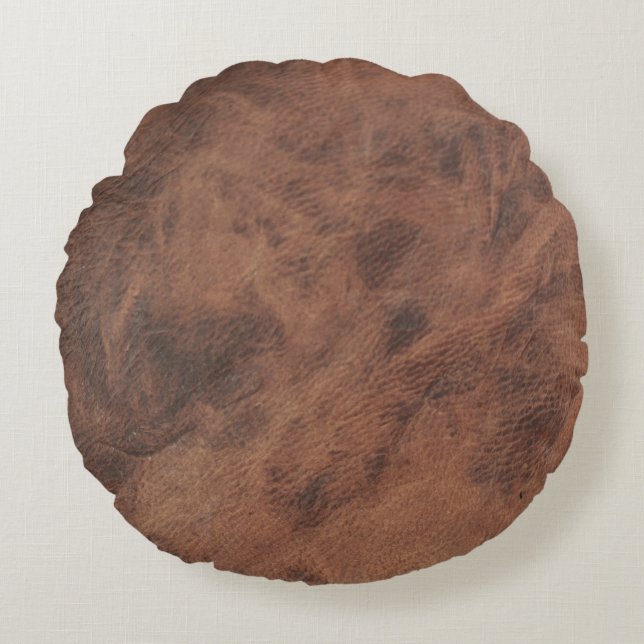 Tan Brown Leather Print Rundes Kissen (Vorderseite)