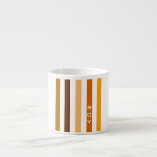 Tan Brown Orange Vertikal Stripes Monogramm Espressotasse