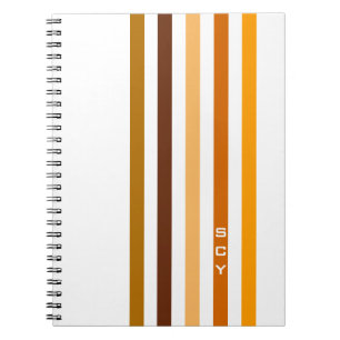 Tan Brown Orange Vertikal Stripes Monogramm Notizblock