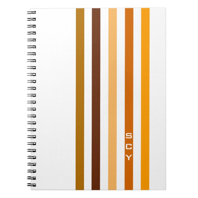 Tan Brown Orange Vertikal Stripes Monogramm Notizblock (Vorderseite)