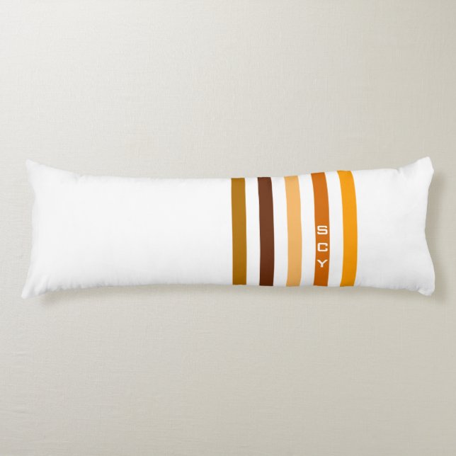 Tan Brown Orange Vertikal Stripes Monogramm Seitenschläferkissen (Vorderseite)