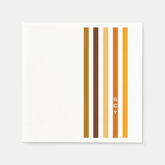 Tan Brown Orange Vertikal Stripes Monogramm Serviette (Vorderseite)