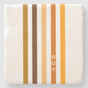Tan Brown Orange Vertikal Stripes Monogramm Steinuntersetzer