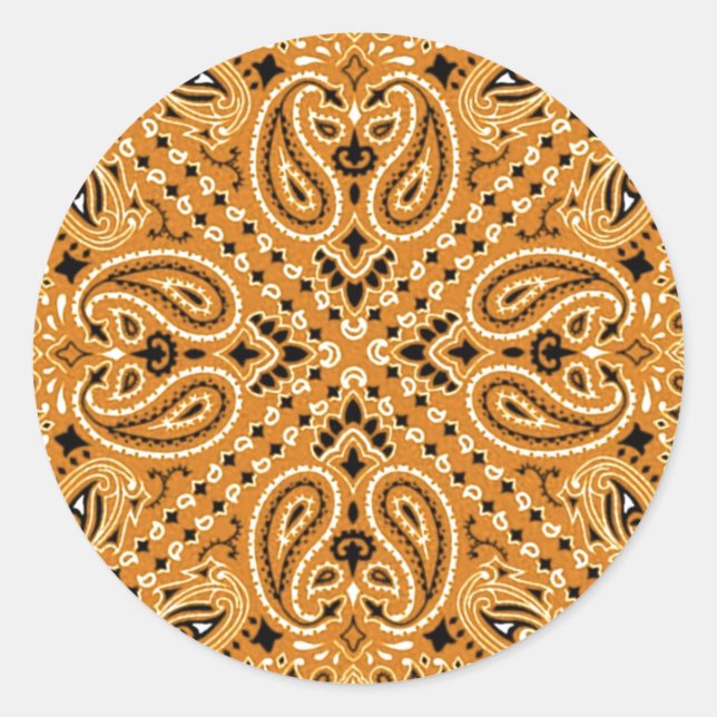 Tan Brown Paisley Western Bandana Scarf Print Runder Aufkleber (Vorderseite)
