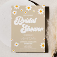 Tan Brown Retro Daisy Flower Bridal Shower