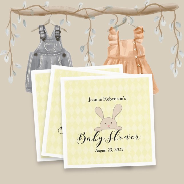 Tan Bunny Baby Shower Modern | Gelbe Raute Serviette (Von Creator hochgeladen)