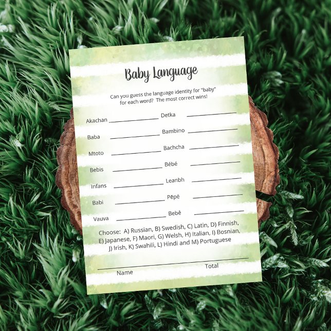 Tan Bunny Green Baby Language Game Card Einladung (Von Creator hochgeladen)