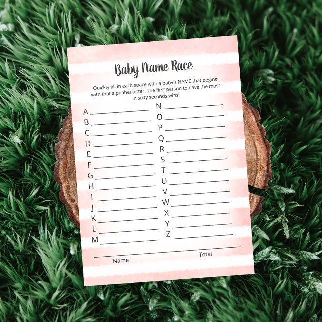 Tan Bunny Pink Baby Name Race Game Card Einladung (Von Creator hochgeladen)