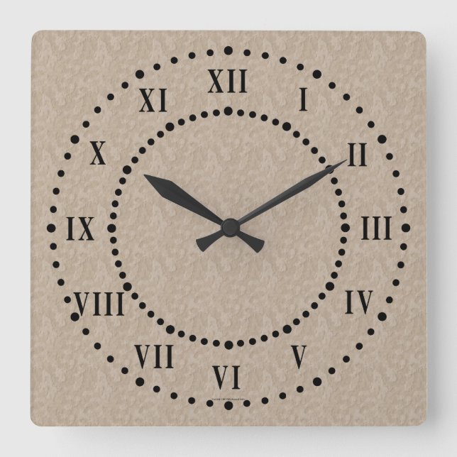 Tan Cement Look Roman Numerale Wall Clock Quadratische Wanduhr (Vorderseite)