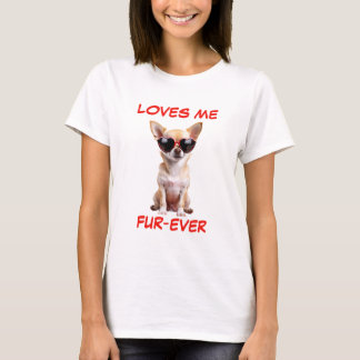 Tan Chihuahua Red Heart Heart Shaped Sonnenbrille T-Shirt