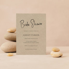 Tan Color Linen Einfaches Schwarzes Script-Brautpa Einladung