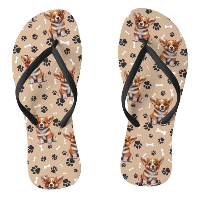 Tan Corgi Puppy Pawprints Flip Flops (Fußbett)