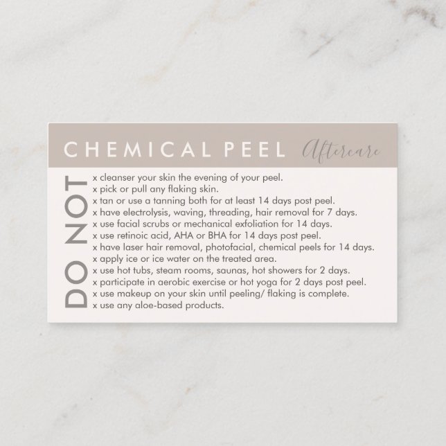 Tan Cream Chemical Peel vermeidet Ratschläge nach  Visitenkarte (Rückseite)