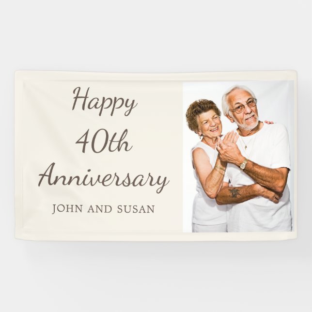 Tan Cream Happy 40-jähriges Foto Banner (Horizontal)