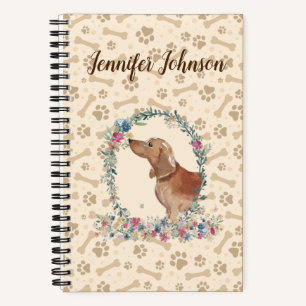 Tan Dackel Dog Paw Print & Floral Niedlich Notizbuch