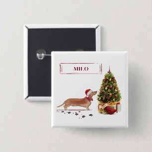 Tan Dackel Funny Christmas Dog mit Baum Button
