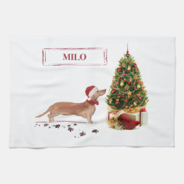 Tan Dackel Funny Christmas Dog mit Baum Geschirrtuch