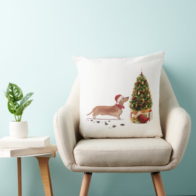 Tan Dackel Funny Christmas Dog mit Baum Kissen (Stuhl )