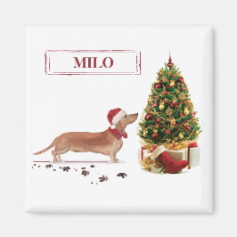 Tan Dackel Funny Christmas Dog mit Baum Magnet