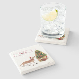 Tan Dackel Funny Christmas Dog mit Baum Steinuntersetzer