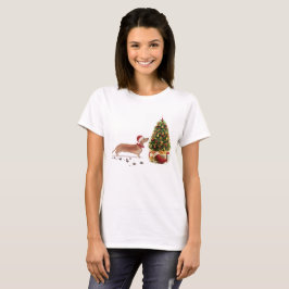 Tan Dackel Funny Christmas Dog mit Baum T-Shirt