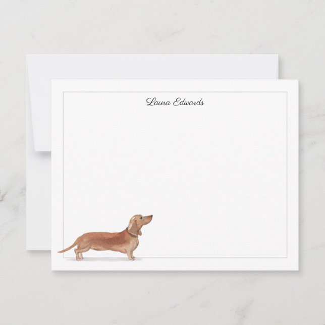 Tan Dackel Gray Border Personalisiert Stationery Mitteilungskarte (Vorderseite)