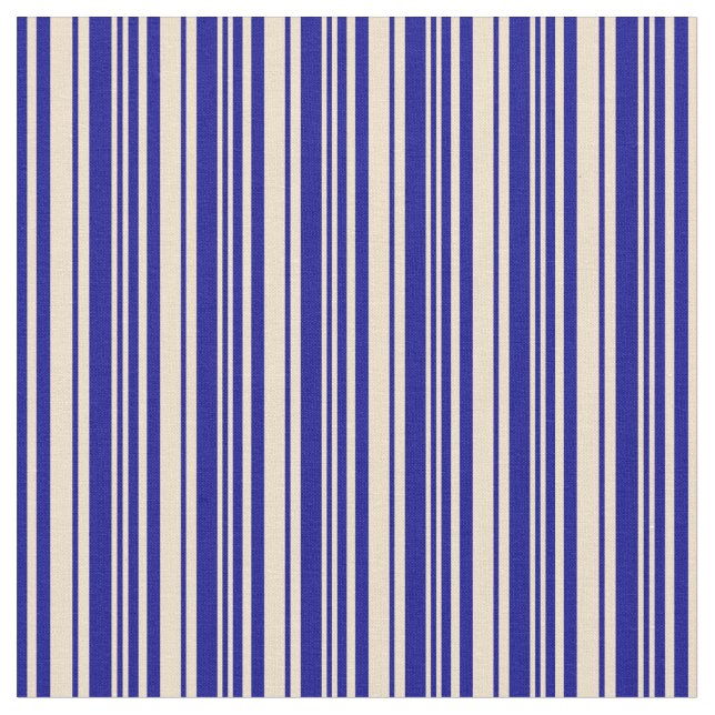 Tan & Dark Blue Streifen/Linke Muster Stoff (Nahaufnahme)