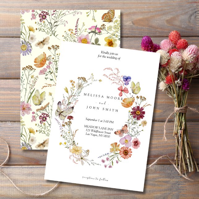 Tan Flora Boho Wildblume Wedding Einladung (Von Creator hochgeladen)