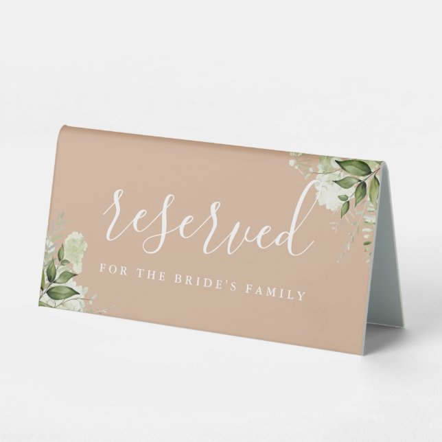 Tan Floral Greenerity Wedding vorbehalten Tischaufsteller (Vorderseite)