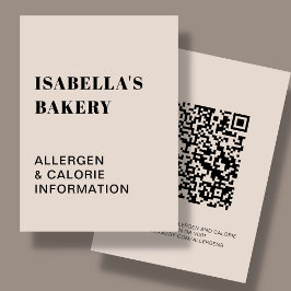Tan Food Allergy Kalorie Information QR Code Karte